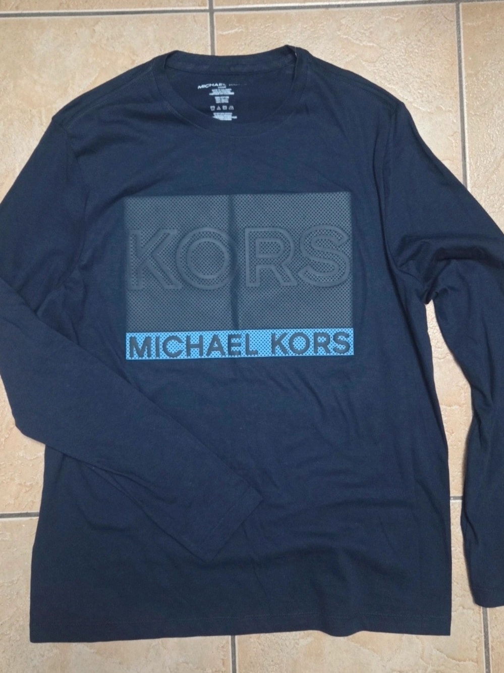 Michael Kors Men’s Long Sleeve Logo Tee - Navy with Blue Accent